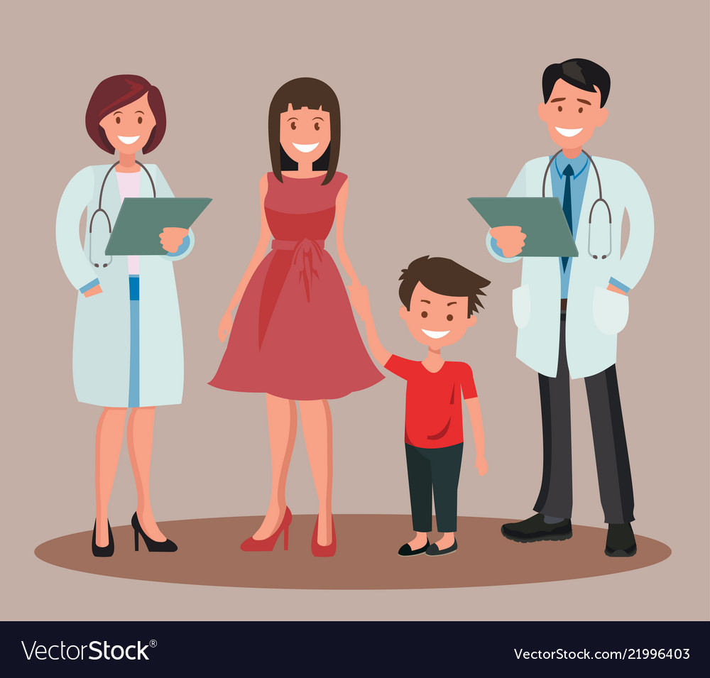 Doctors man and woman with family