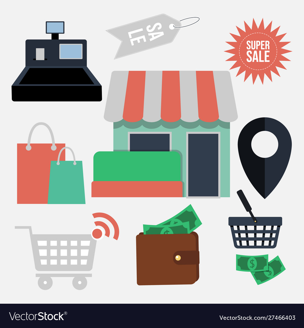 Flat shopping elements set image