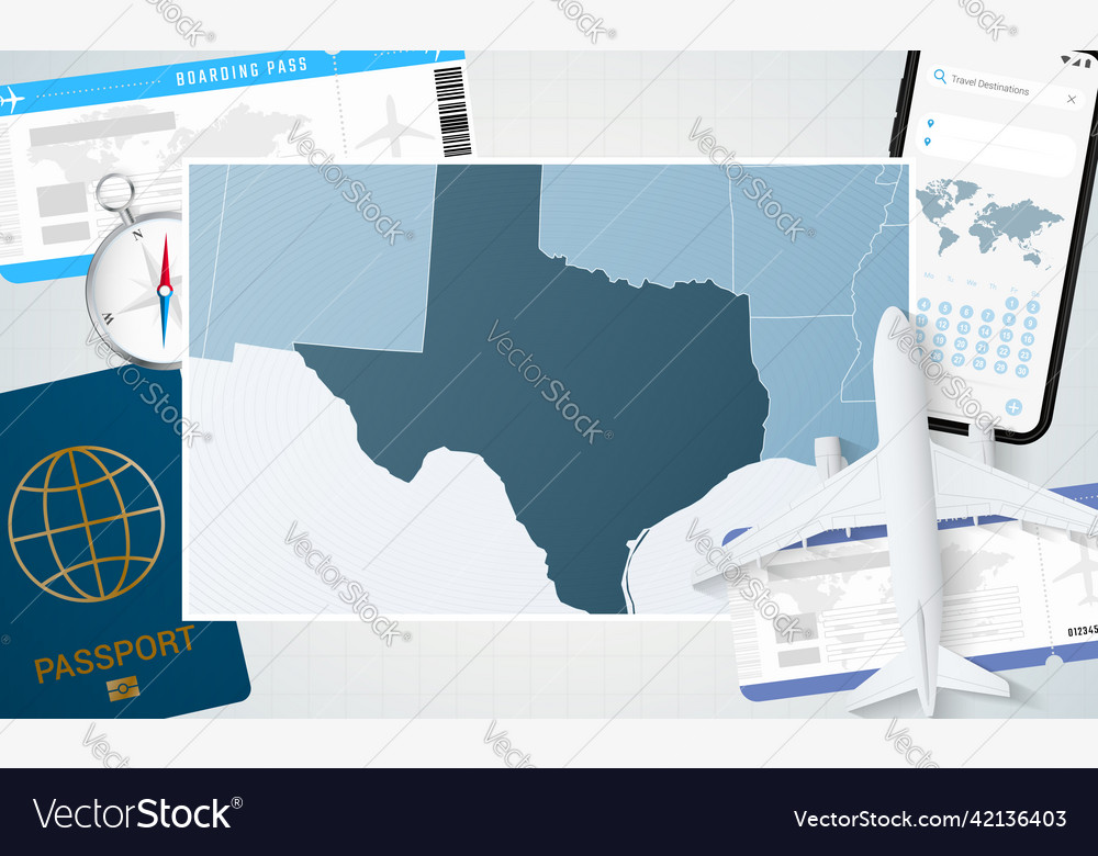Journey to texas with a map of background vector image Journey to texas with a map of background