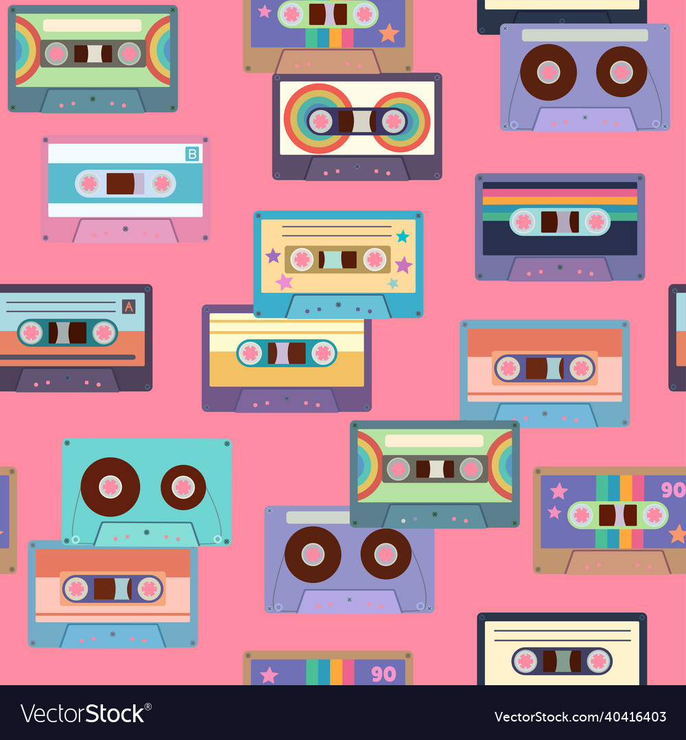 Seamless pattern with colorful cassette tapes