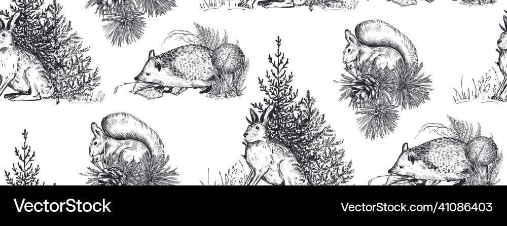 Seamless pattern with hand drawn forest Royalty Free Vector