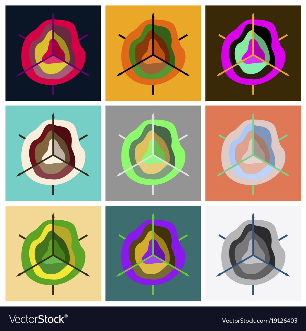 Set of flat icons on stylish background graph