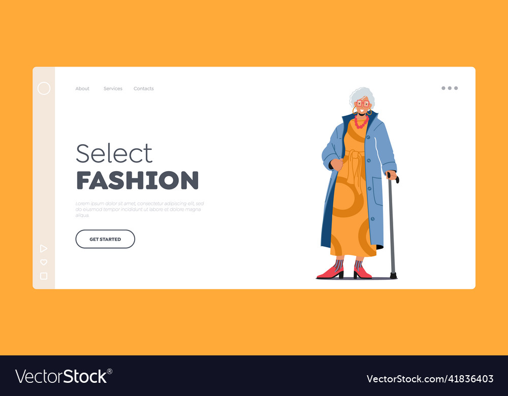 Stylish senior woman landing page template trendy