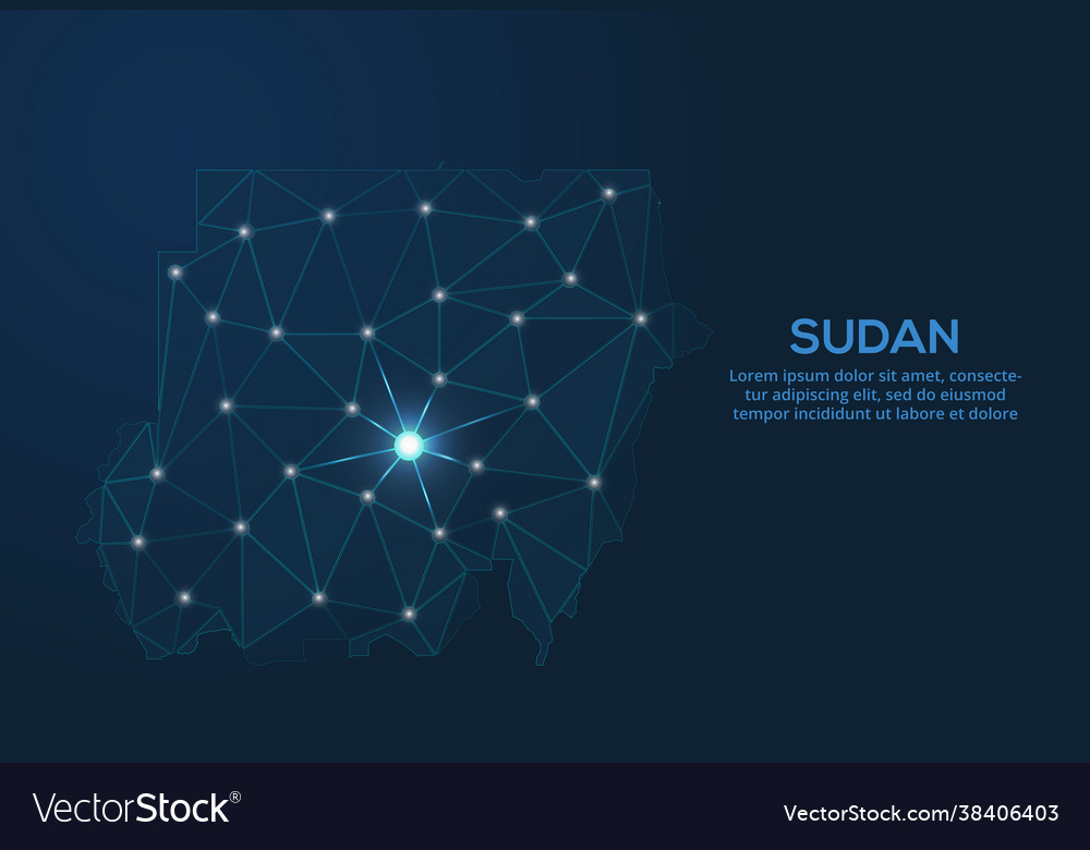 Sudan communication network map low poly image