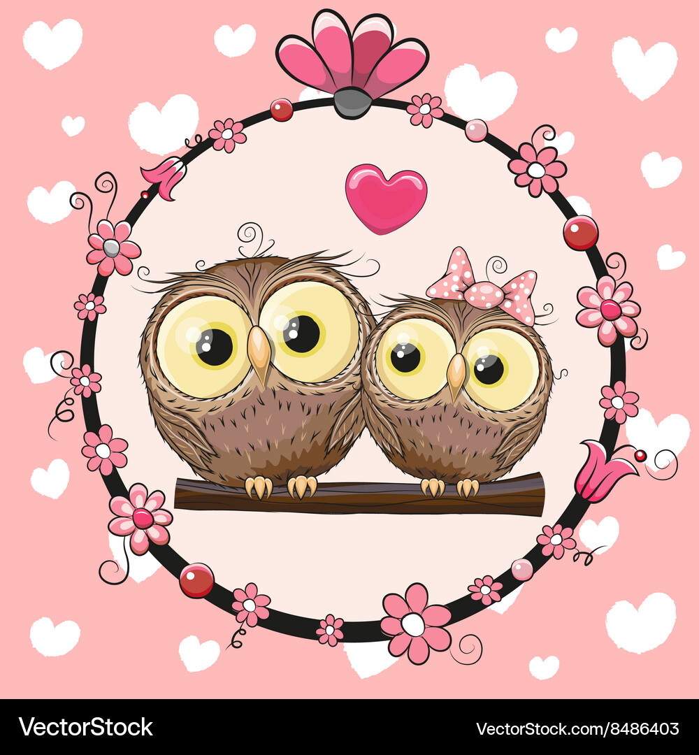 Two cute owls Royalty Free Vector Image - VectorStock