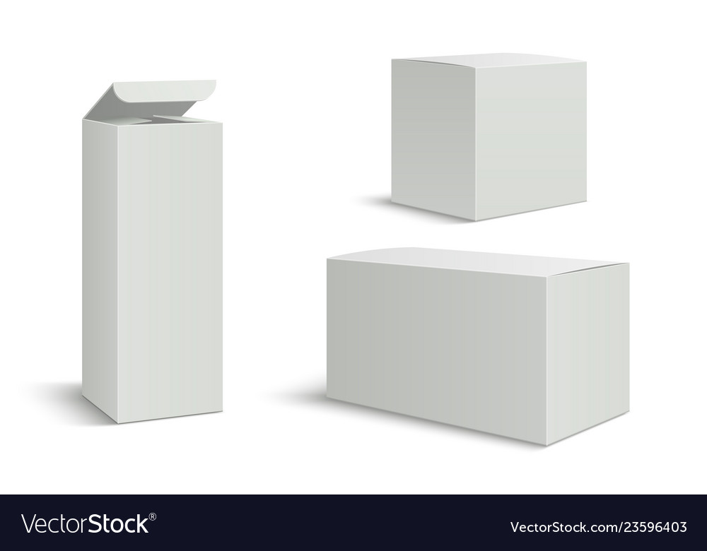 Download White Boxes Mockup Blank 3d Pack Box For Medicine Vector Image