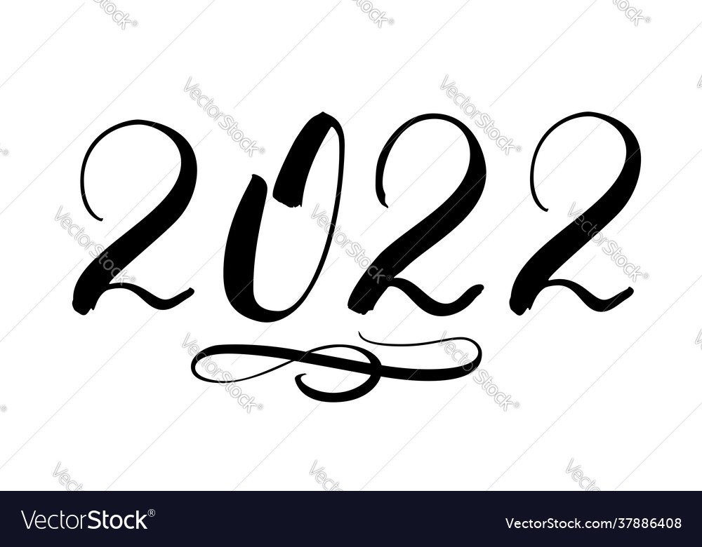 2022 handwriting numbers with black ink isolated Vector Image