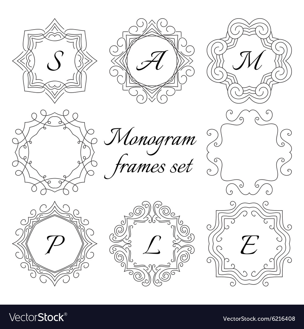 8 monogram frames retro style set hand drawn