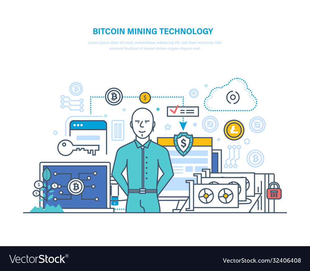 Bitcoin mining technology extraction and receipt vector image Bitcoin mining technology extraction and receipt