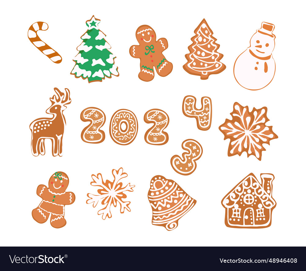 Christmas ginger bread cookies set isolated vector image Christmas ginger bread cookies set isolated