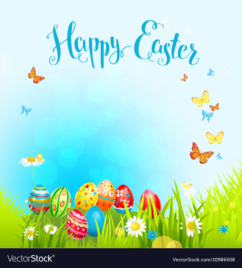 Easter background with eggs and flowers