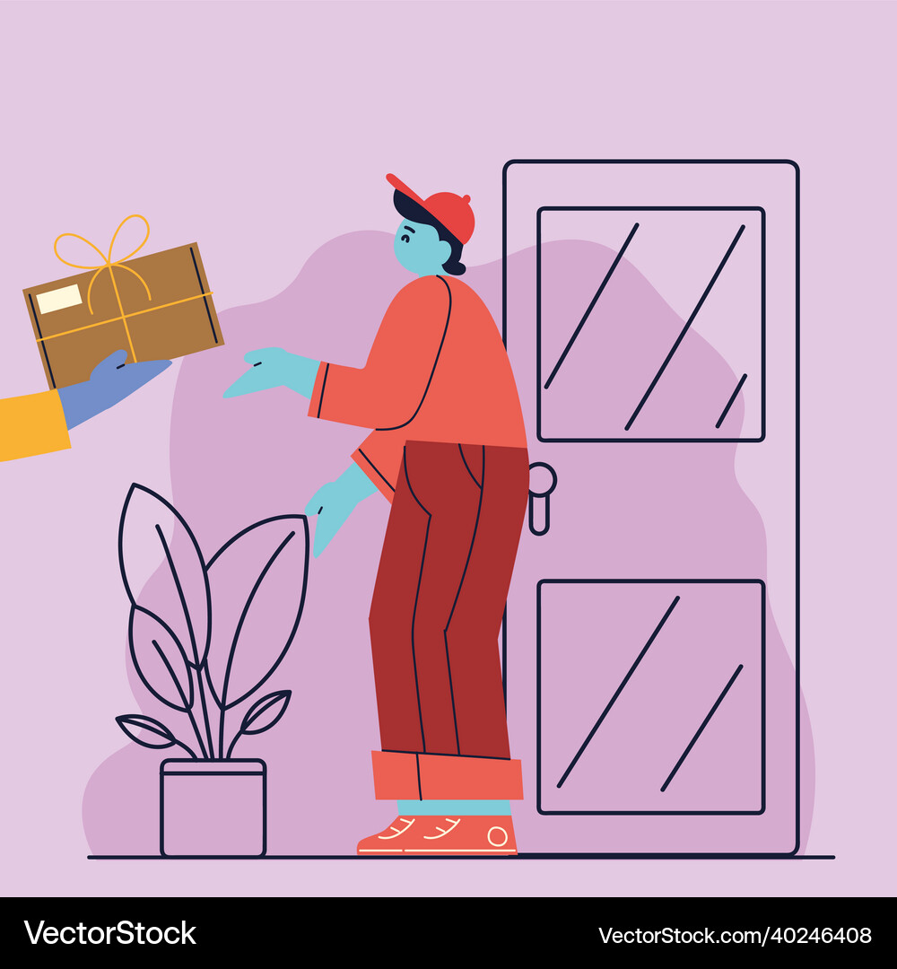 Guy receiving a package Royalty Free Vector Image