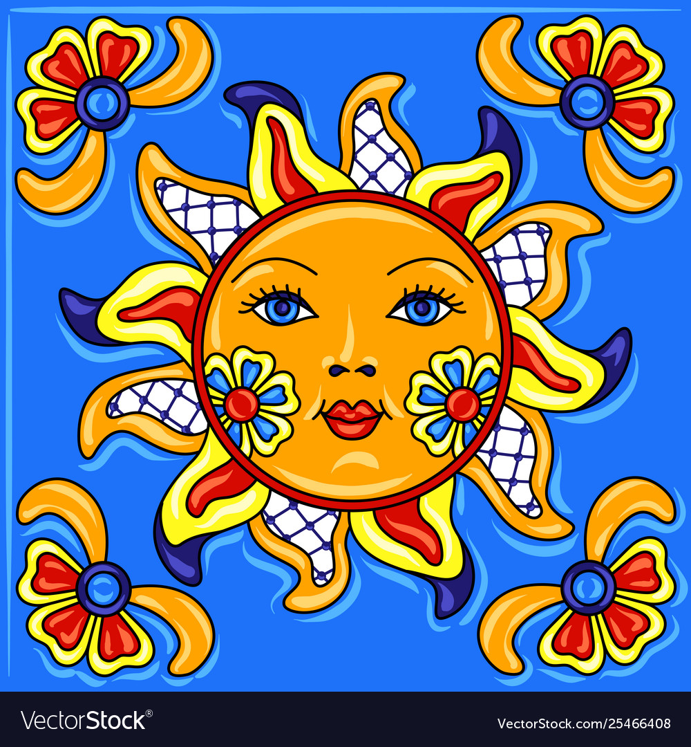 Mexican talavera ceramic tile pattern Royalty Free Vector