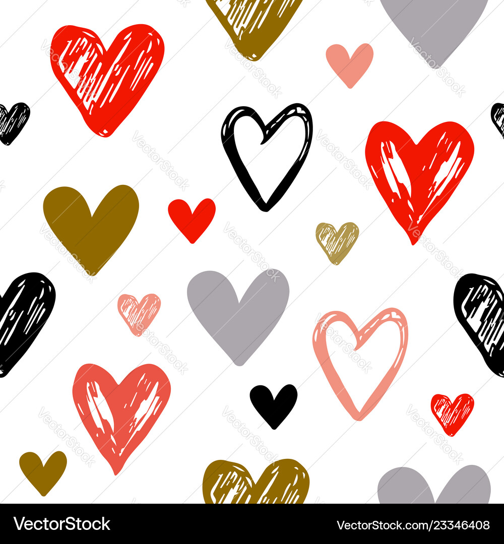 Seamless pattern with hand drawn hearts Royalty Free Vector