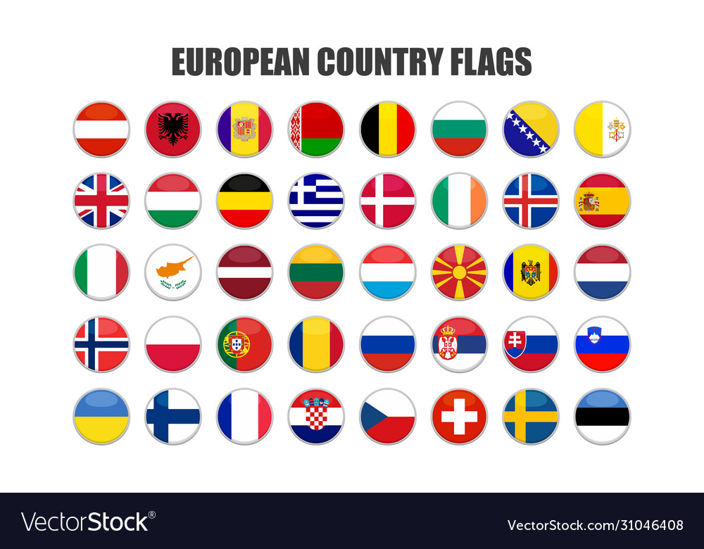 Web buttons with european country flags flat