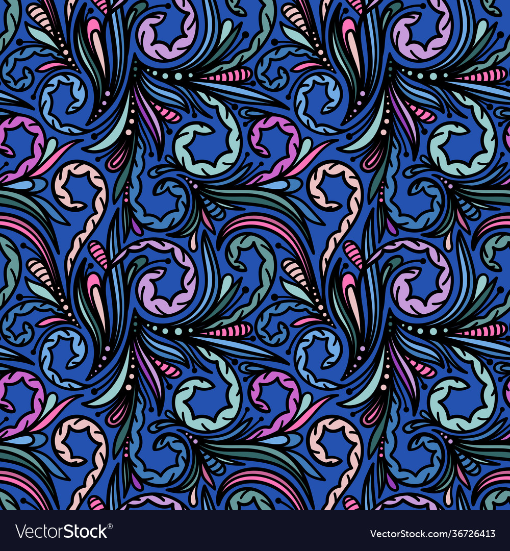 Blue seamless background with colorful patterns