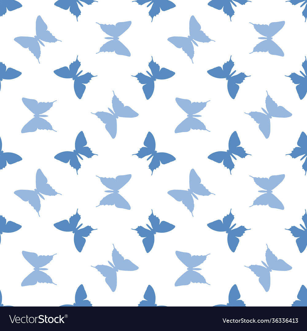 Blue seamless repeat pattern with butterflies