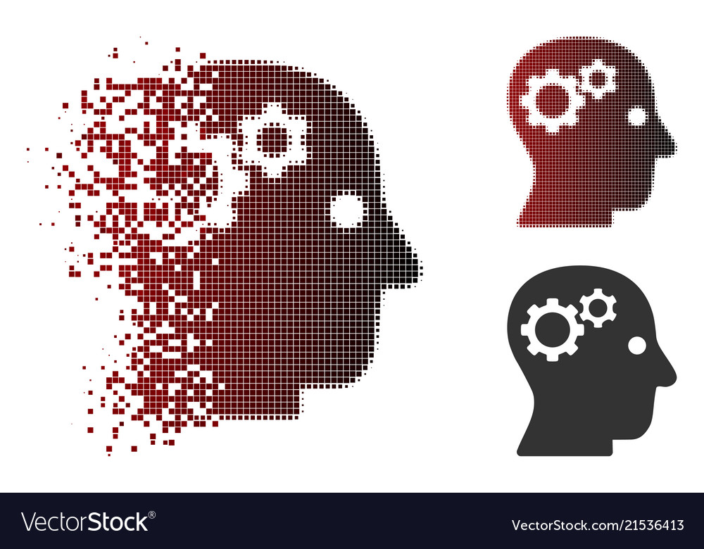 Decomposed pixel halftone intellect gears icon vector image Decomposed pixel halftone intellect gears icon
