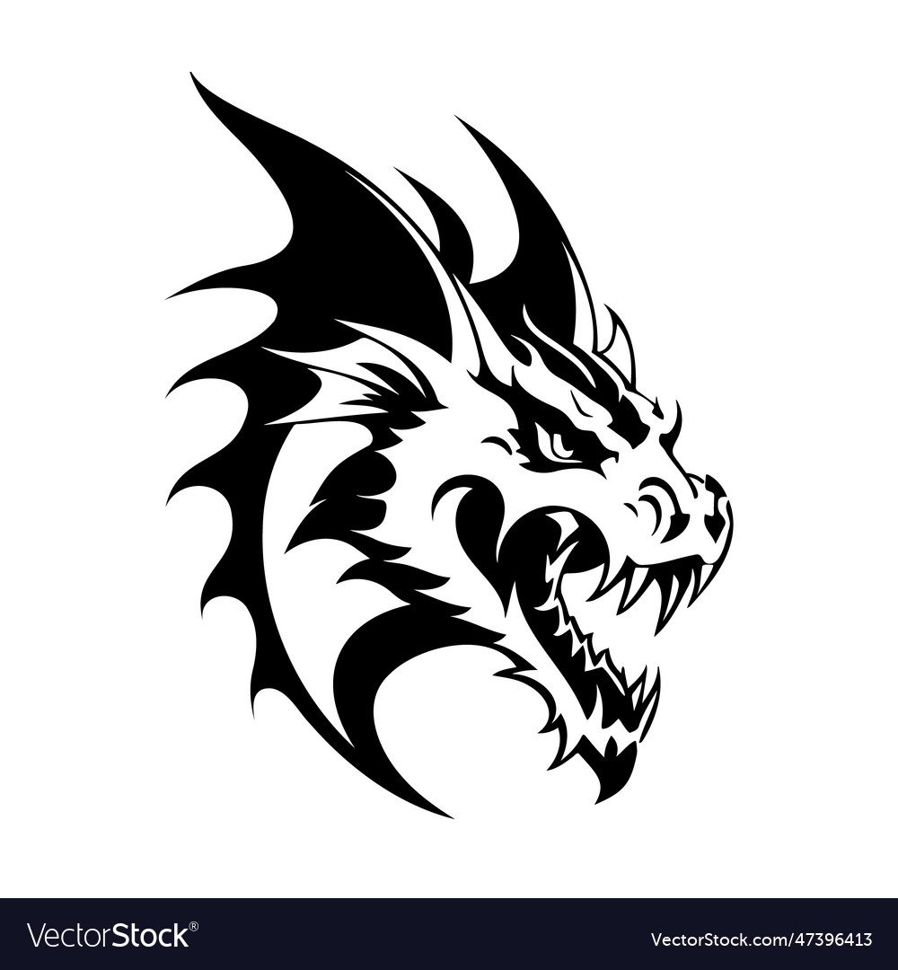 Dragon head black and white icon Royalty Free Vector Image