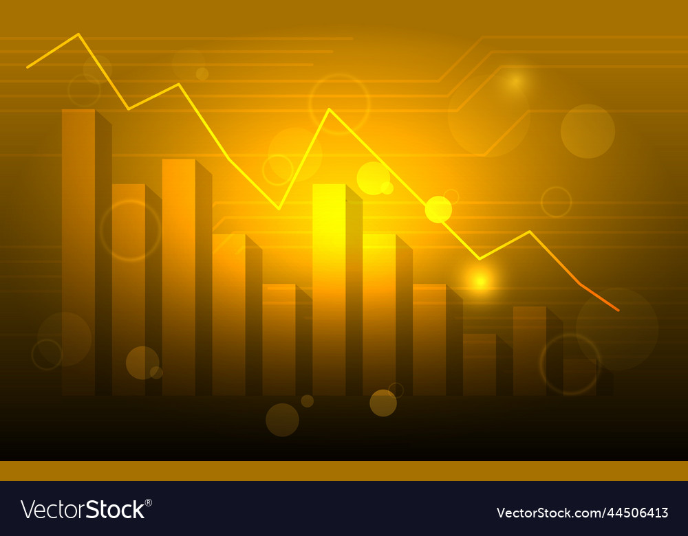 Golden light negative bar graph chart vector image Golden light negative bar graph chart