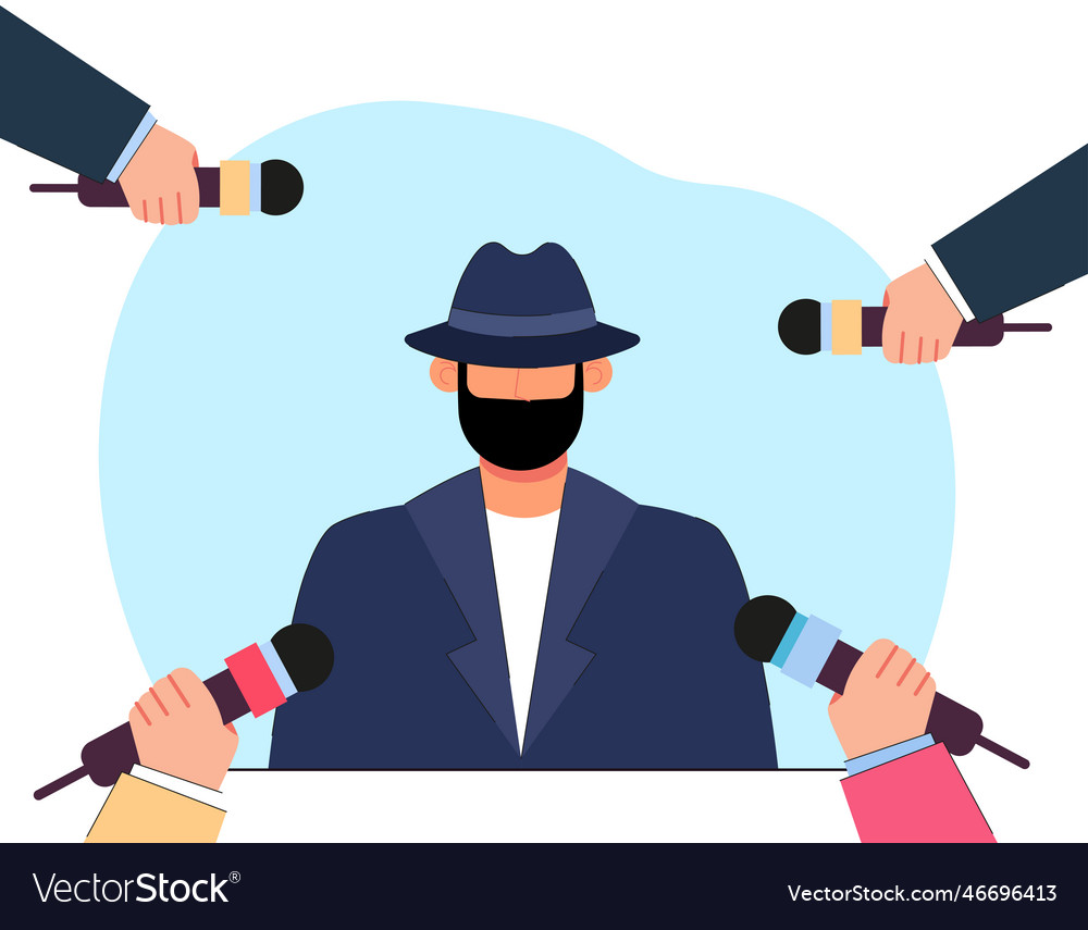 Hands of journalists interviewing anonymous man Vector Image Hands of journalists interviewing anonymous man