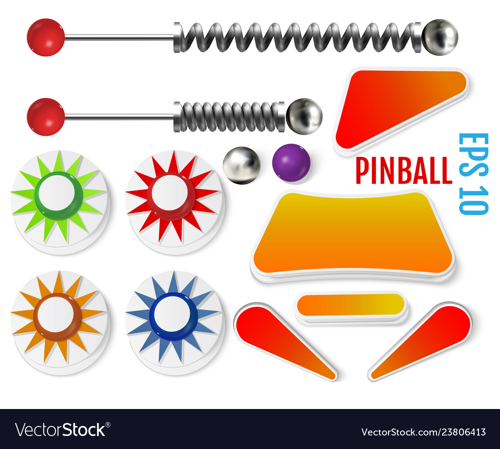 Pinball elements realistic set with different vector image Pinball elements realistic set with different