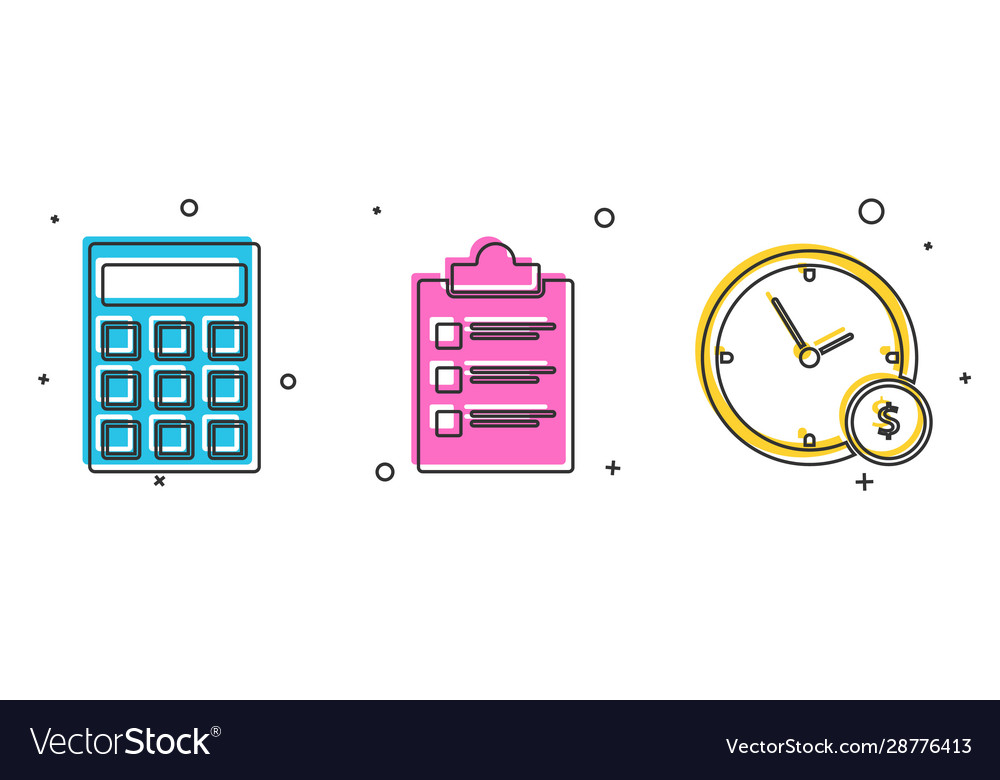 Set calculator clipboard with checklist and time