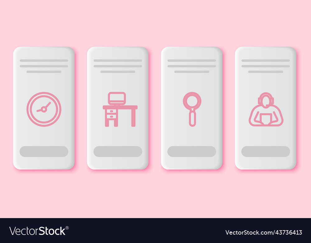 Set line clock computer monitor and desk vector image Set line clock computer monitor and desk