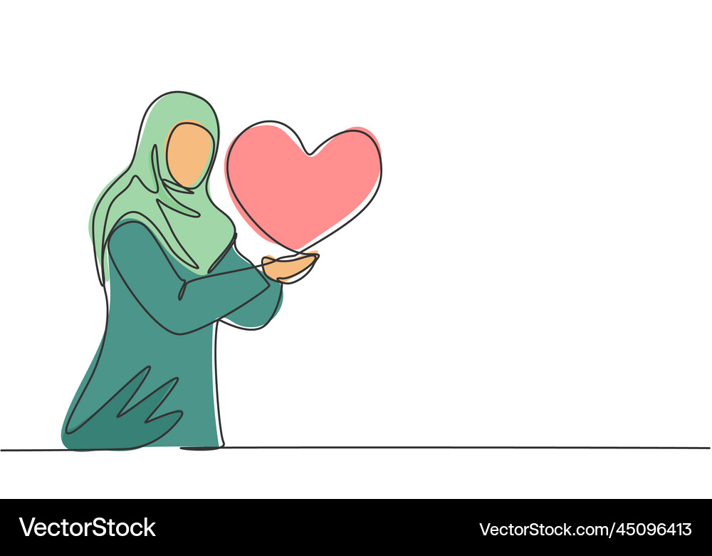 Single continuous line drawing young arab Vector Image