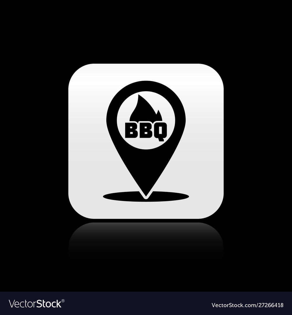 Black map pointer with barbecue icon isolated