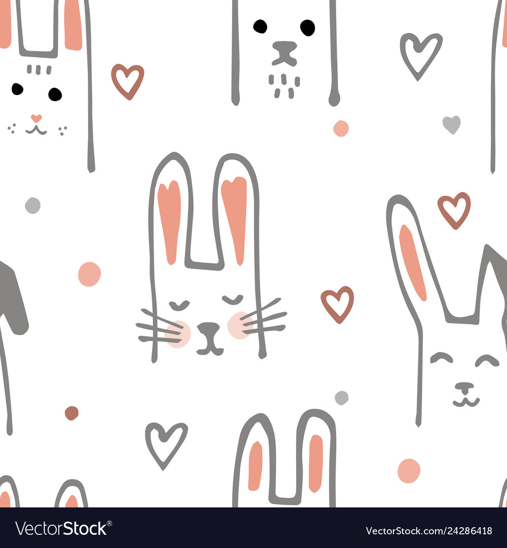 Cute cartoon barabbit or bunny seamless pattern Vector Image