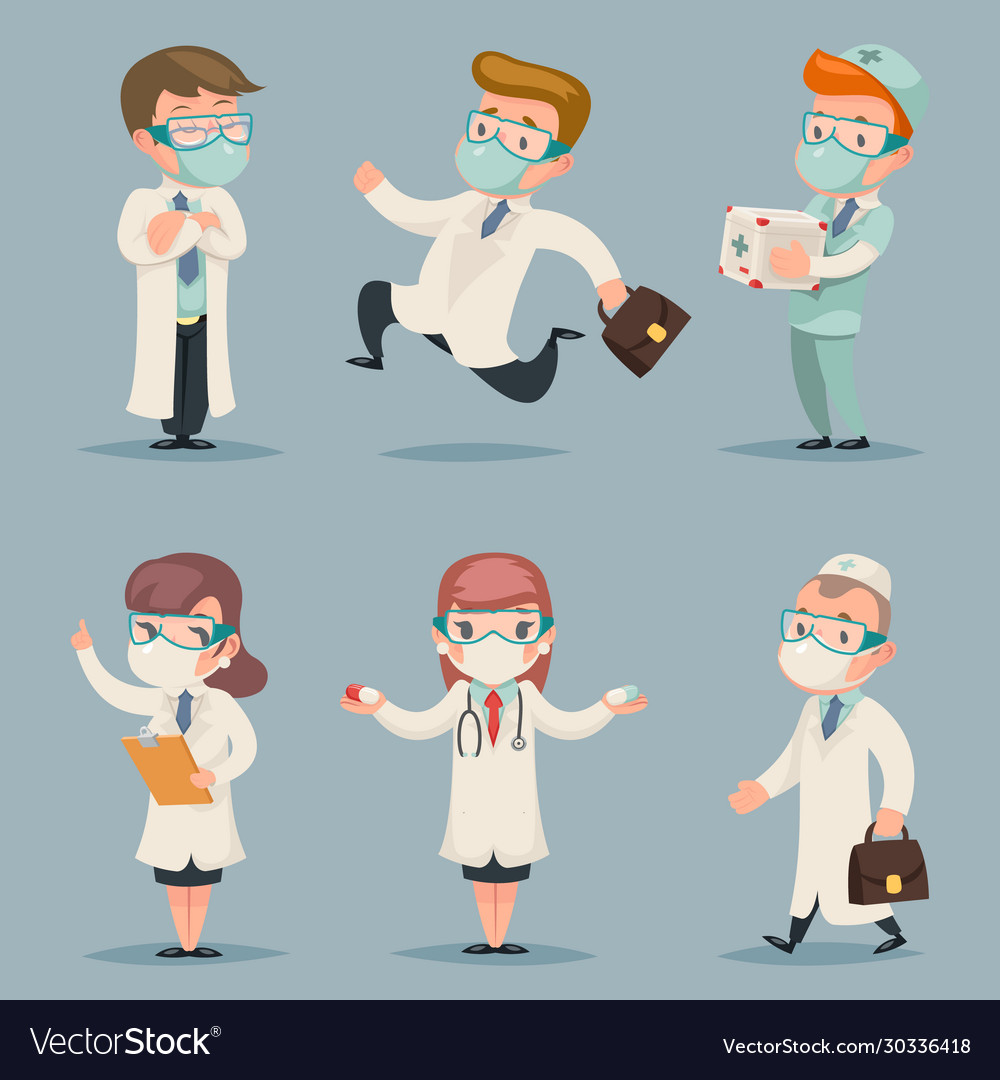 Different doctors positions and actions character vector image Different doctors positions and actions character