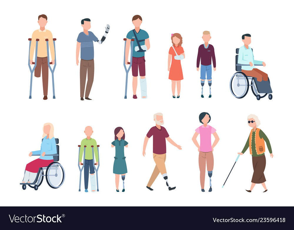 Disabled persons diverse injured people Royalty Free Vector