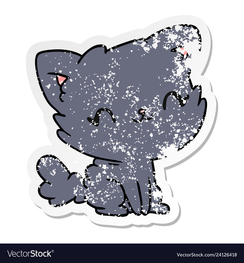 Distressed sticker cartoon cute kawaii fluffy cat