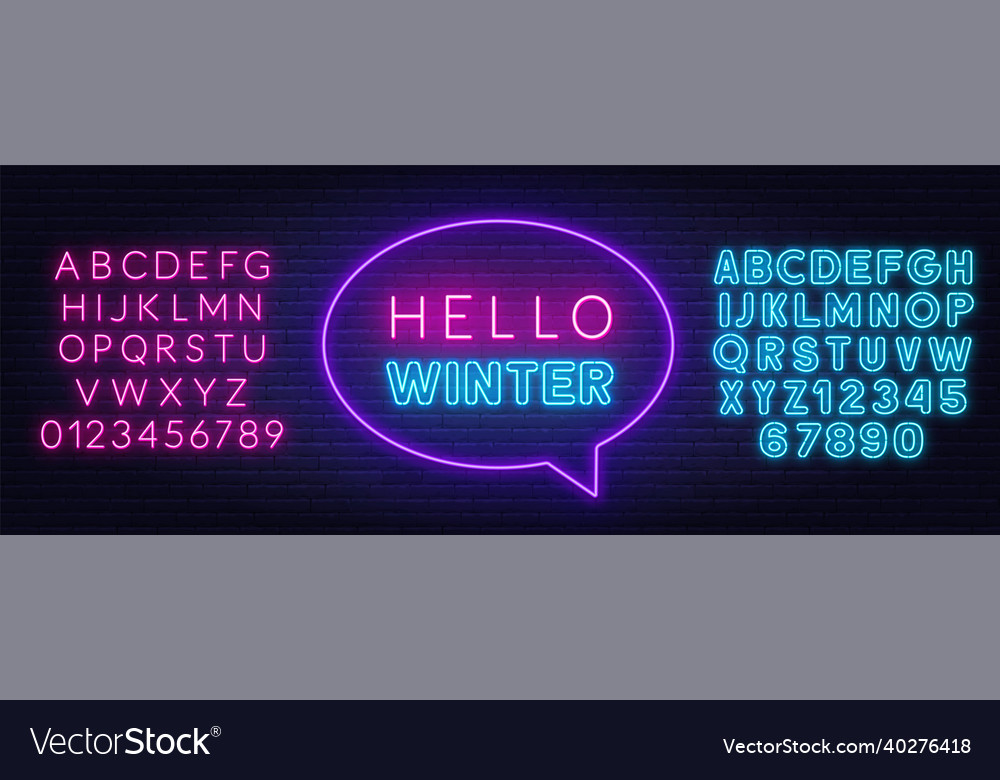 Hello winter neon lettering on brick wall