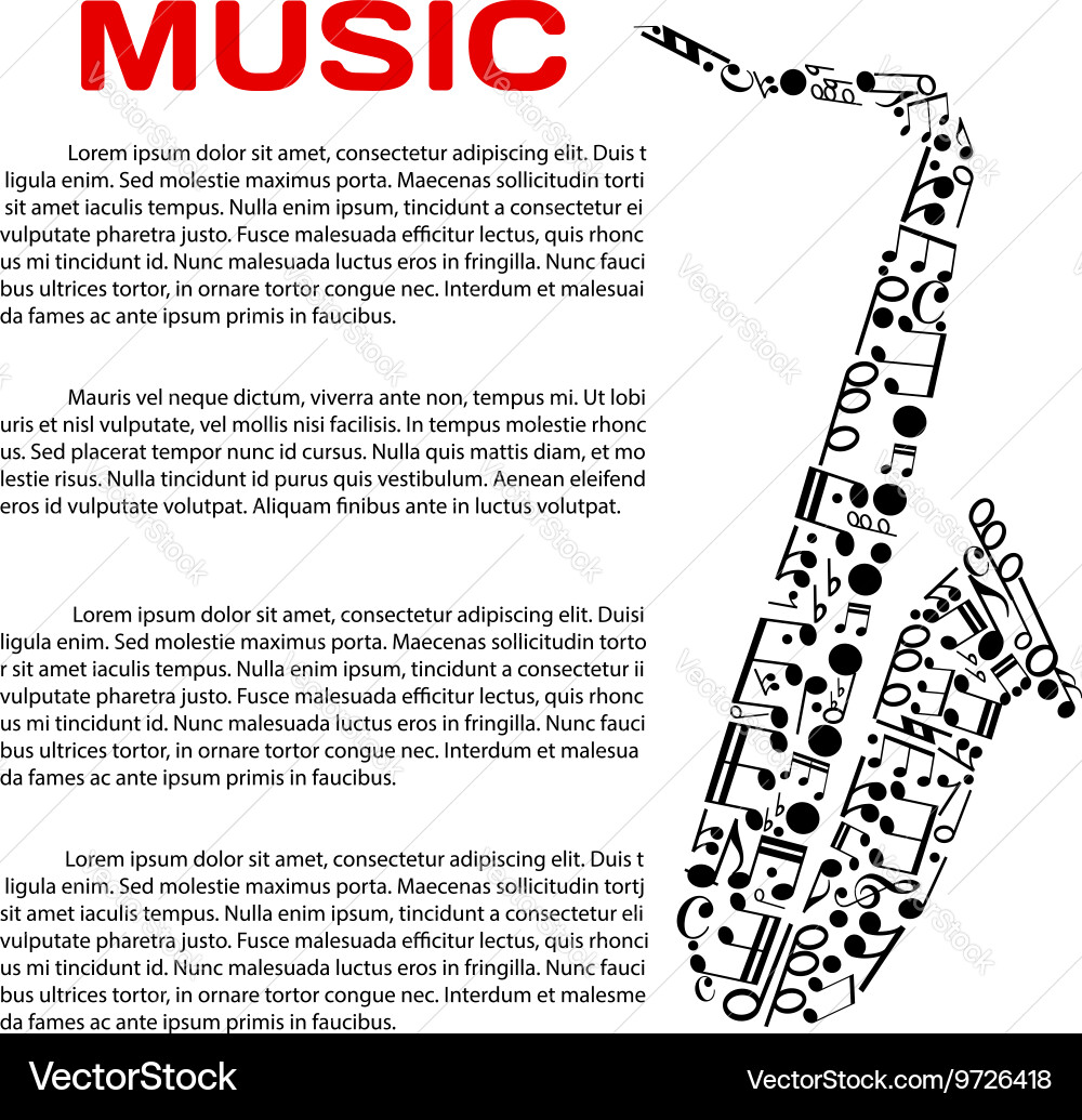 Musical Poster With Notes In A Shape Of Saxophone Vector Image