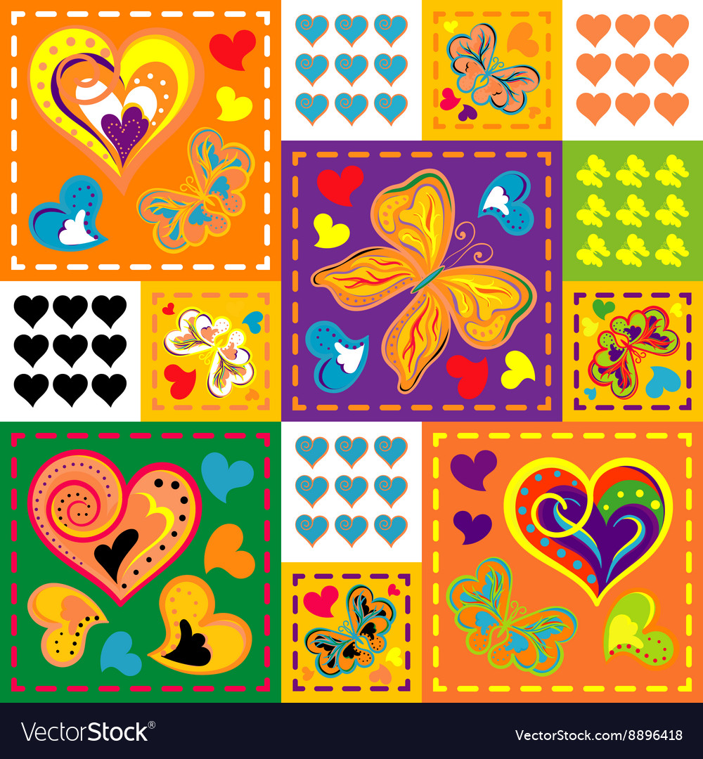 Patchwork colorful with hearts and butterfly