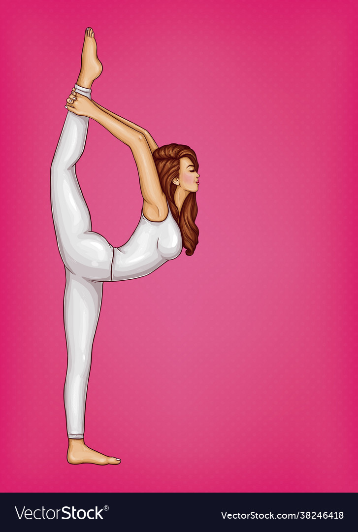 Pop art girl doing gymnastics or yoga