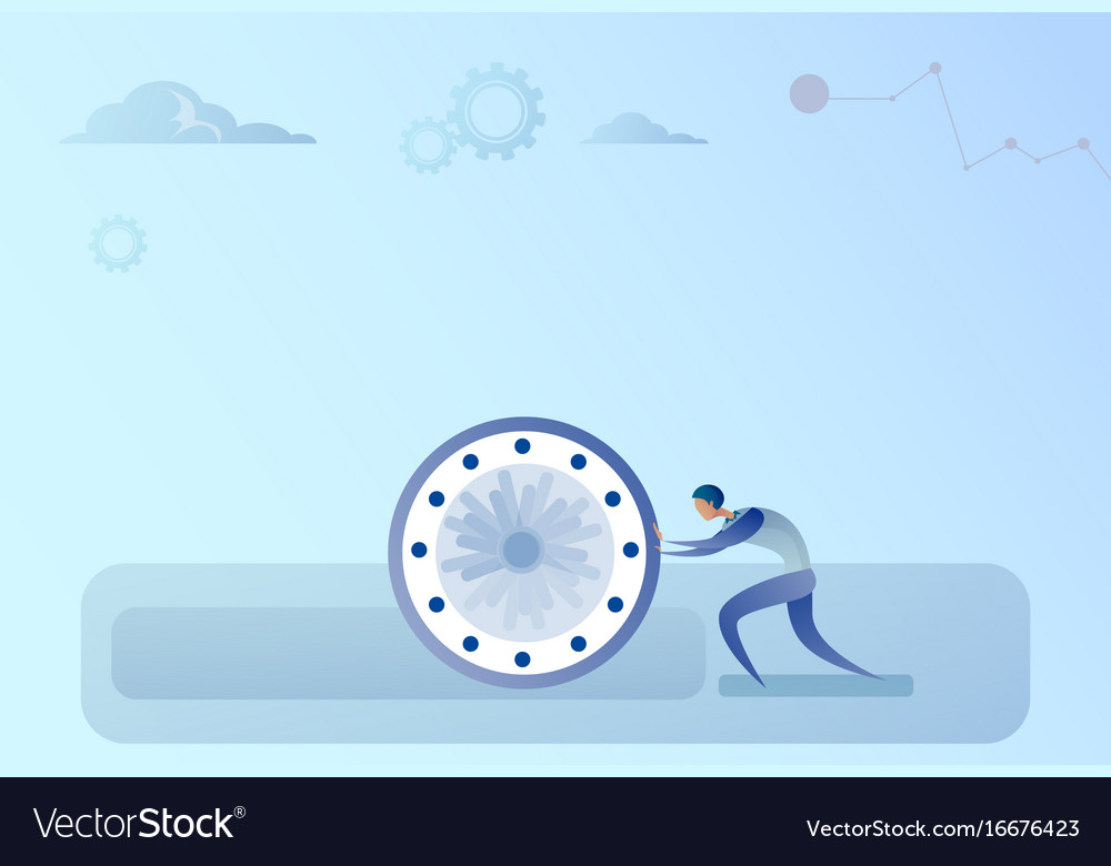 Business man pushing clock time management Vector Image