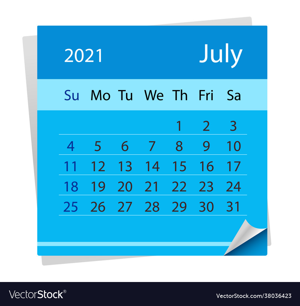 Calendar sheet on month july 2021