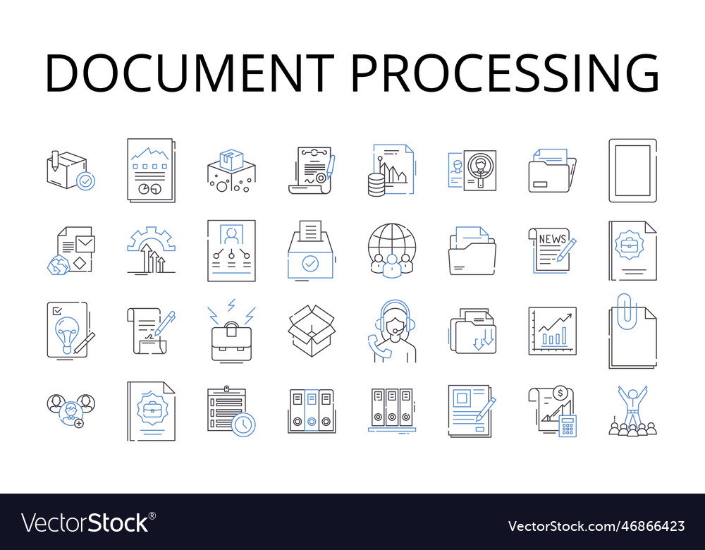 Document processing line icons collection report