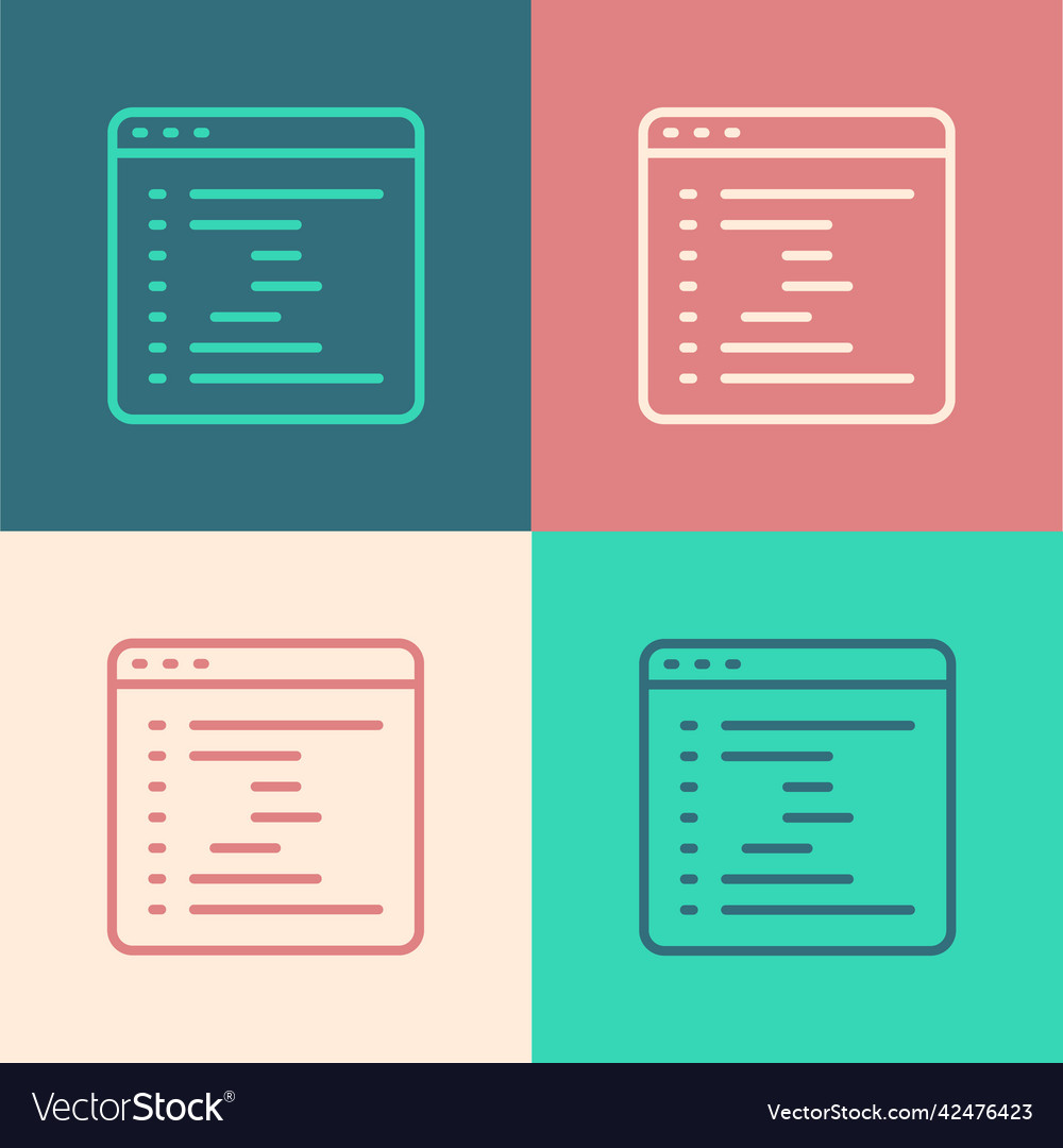 Pop art line browser window icon isolated on color vector image Pop art line browser window icon isolated on color