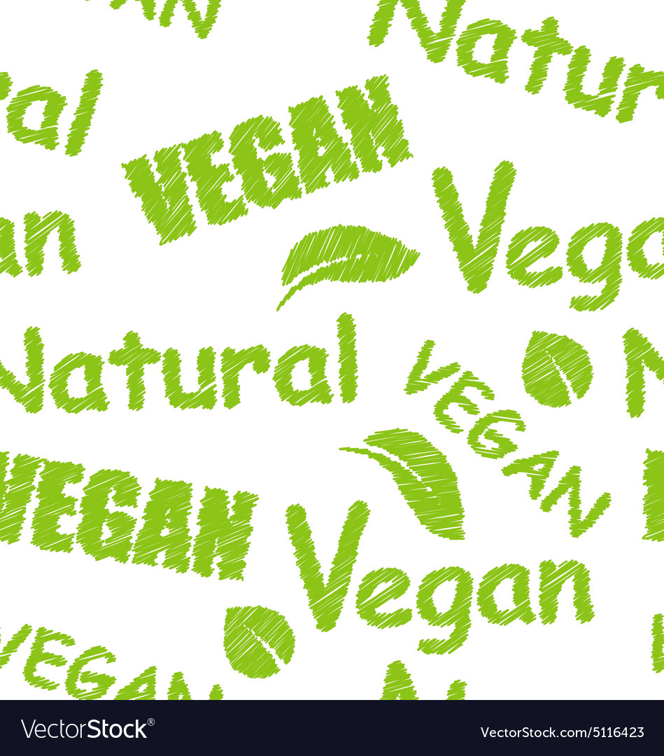 Seamless pattern with green texts and leaves