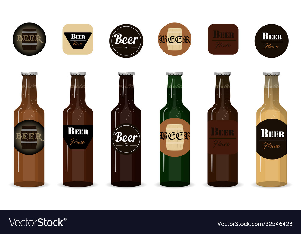 Set glass beer bottles isolated bottles Royalty Free Vector