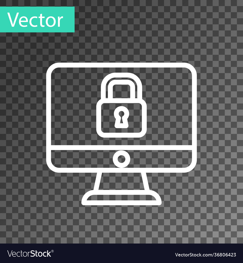White line lock on computer monitor screen icon vector image White line lock on computer monitor screen icon