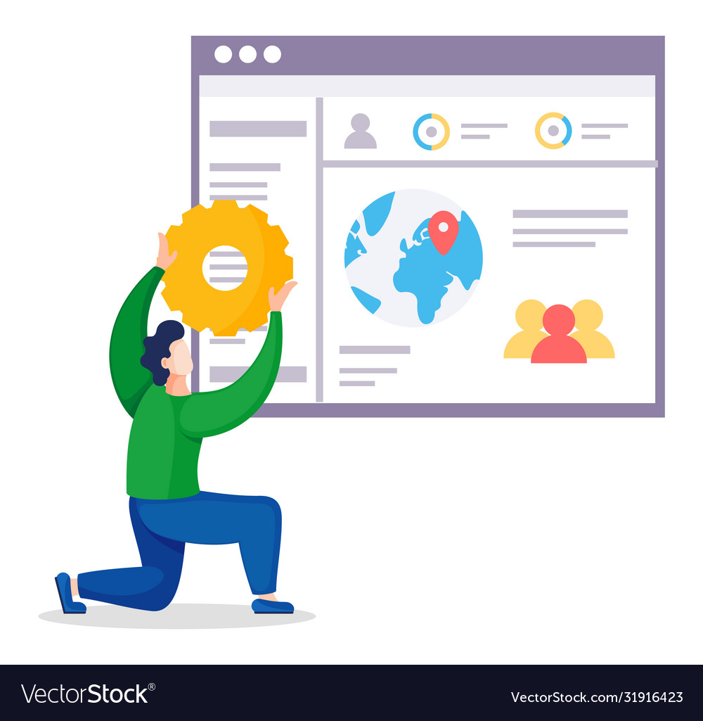 Worker man setting website optimization Vector Image Worker man setting website optimization