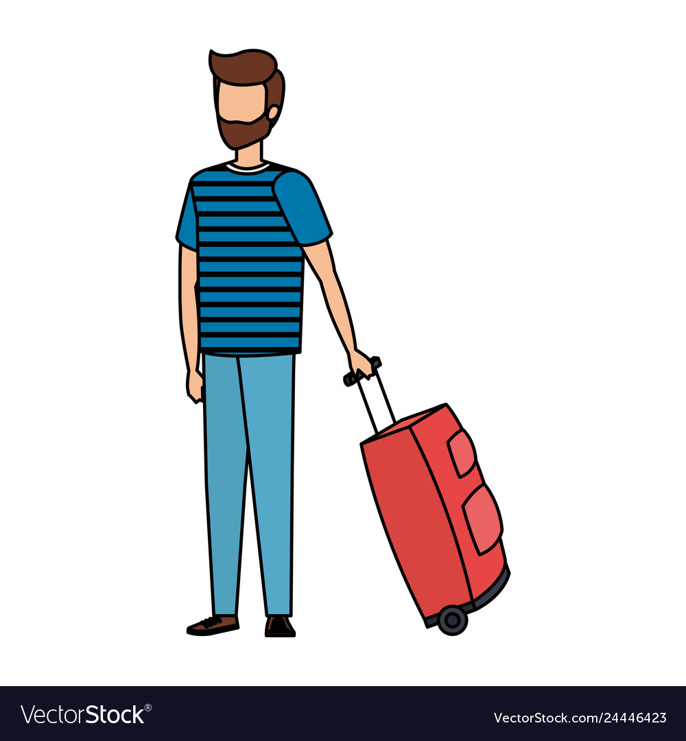 Young man with suitcase travel Royalty Free Vector Image