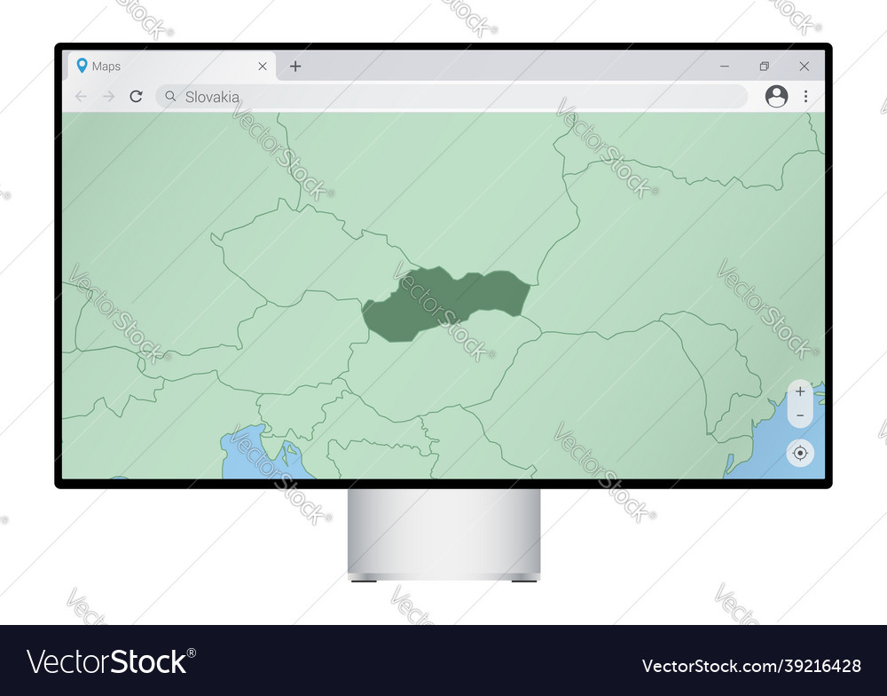 Computer monitor with map of slovakia in browser vector image Computer monitor with map of slovakia in browser