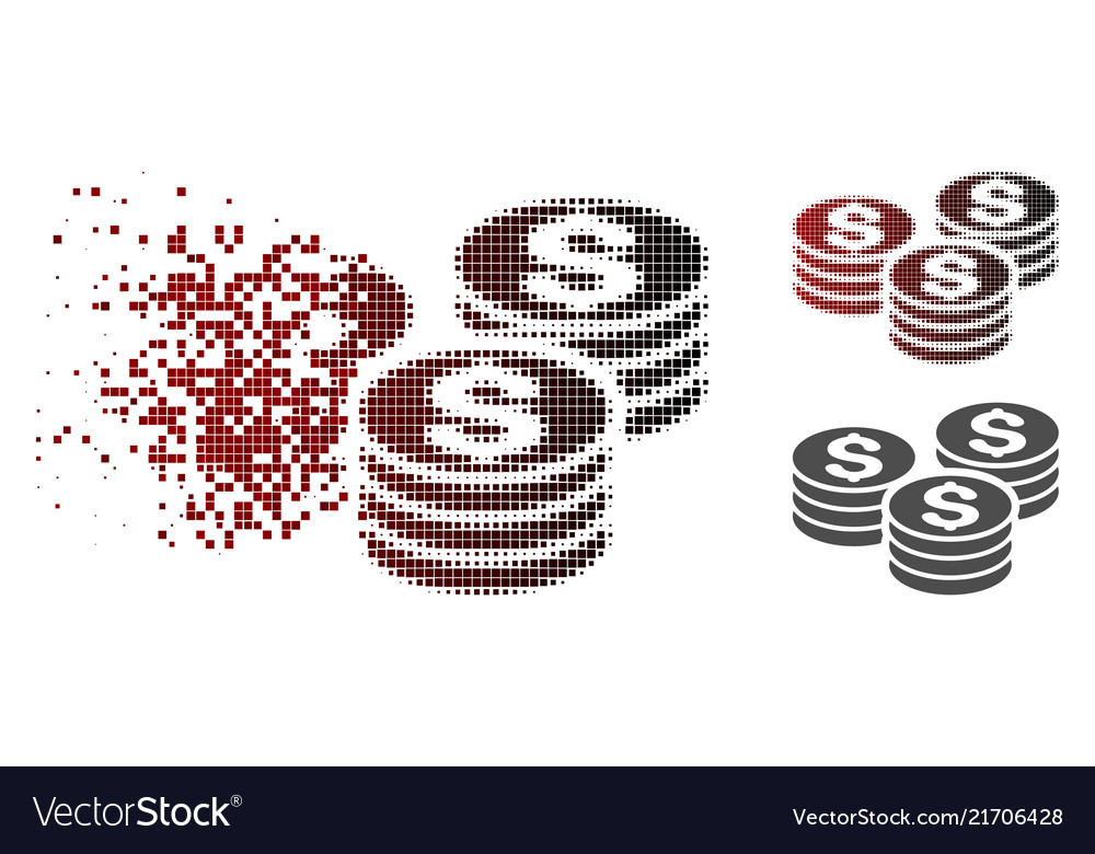 Dissolving pixelated halftone dollar coin stacks vector image Dissolving pixelated halftone dollar coin stacks