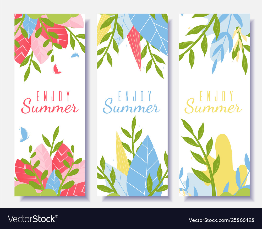 Enjoy summer motivation flyer set in cartoon style